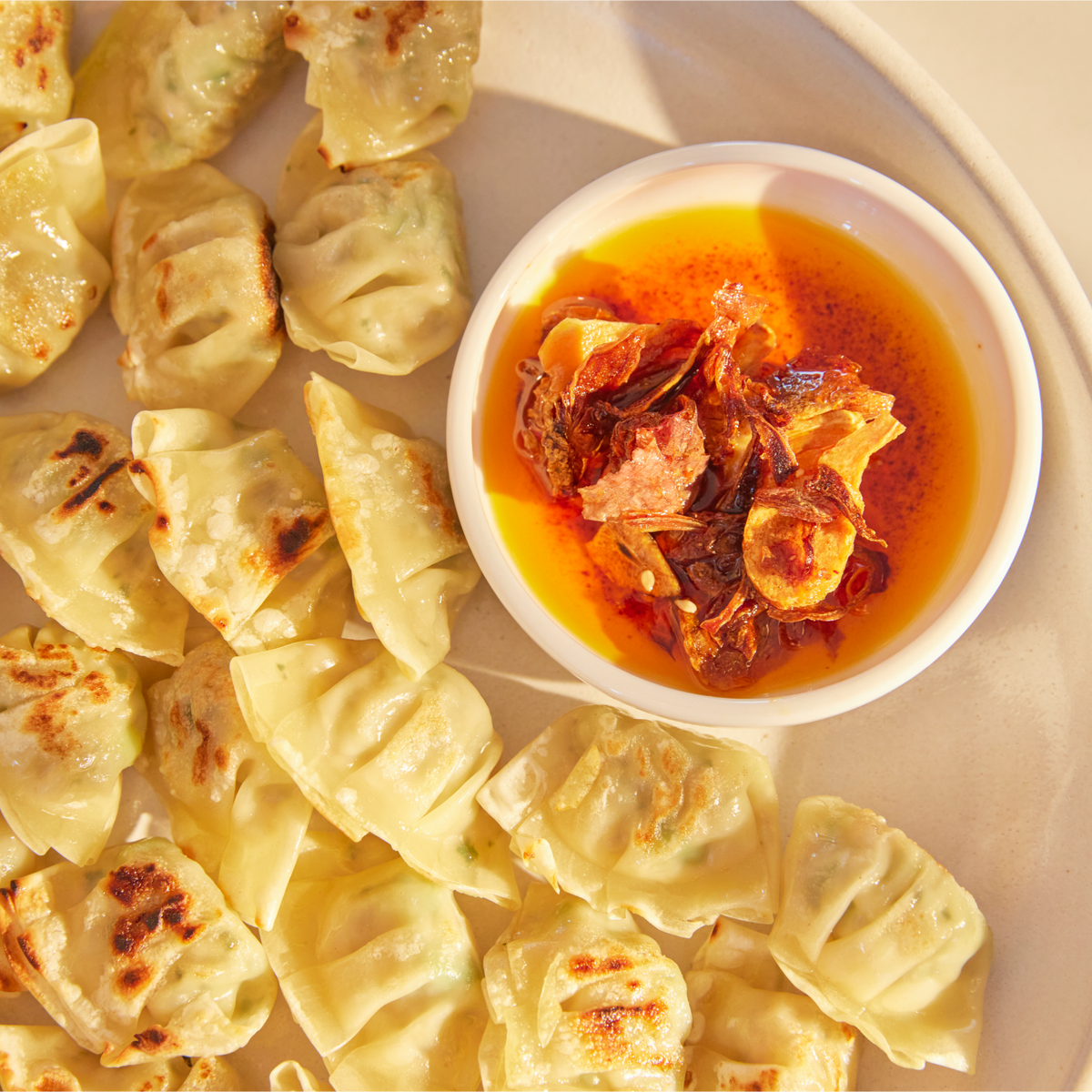 Dumplings and Hot Girl Crunch Chili Oil - Hotgirlsauce chili oil - chili sauce - hot sauce