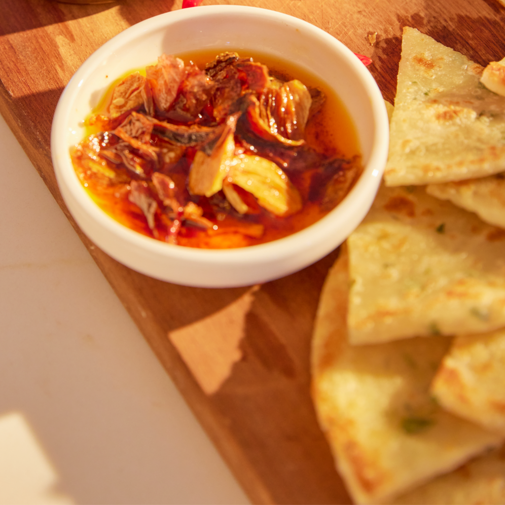 Hot Girl Girl Crunch Chili Oil with fried shallots and garlic and quesadillas - Hotgirlsauce chili oil - chili sauce - hot sauce